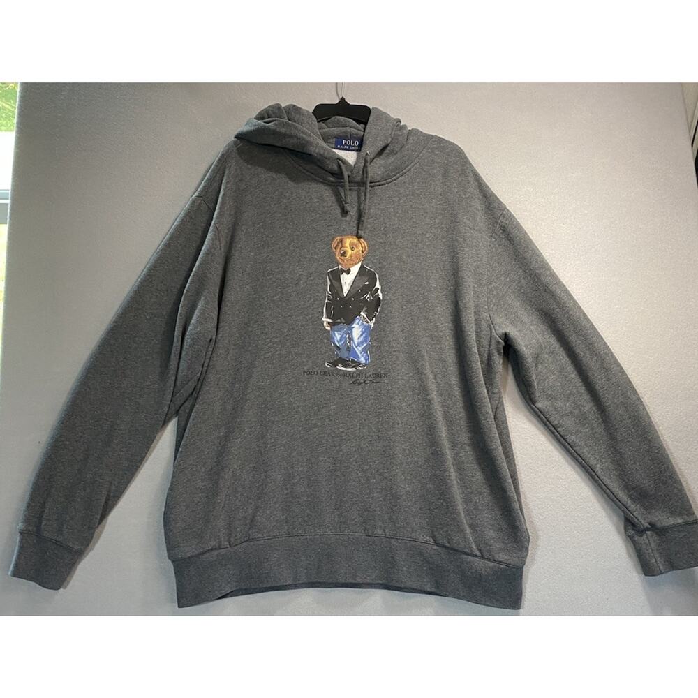 Polo Ralph Lauren Hoodie Men Gray Polo Bear Tuxedo Jeans Sweatshirt size XXL